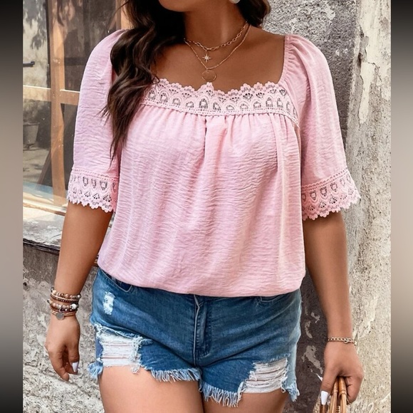 Plus size lace trim square neck blouse - Picture 5 of 16